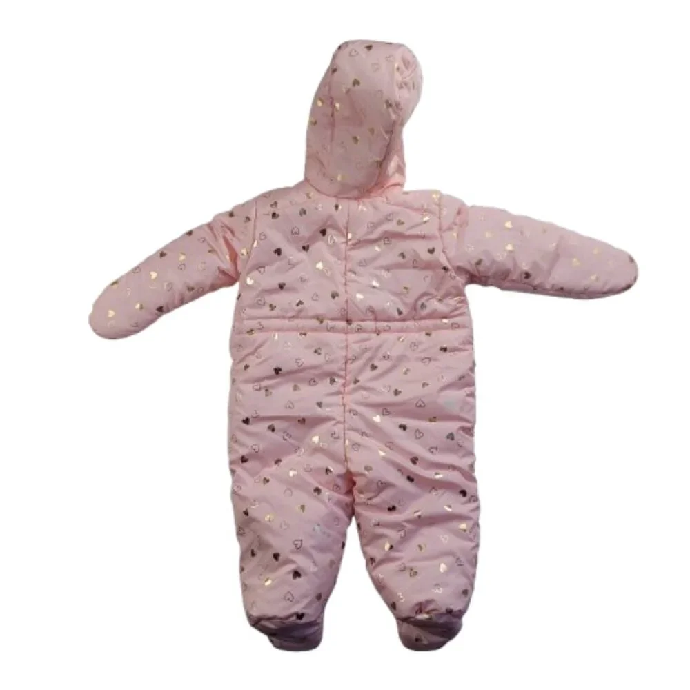 The Children’s Place Baby Girl Snowsuit 6-9M Pink Gold Hearts